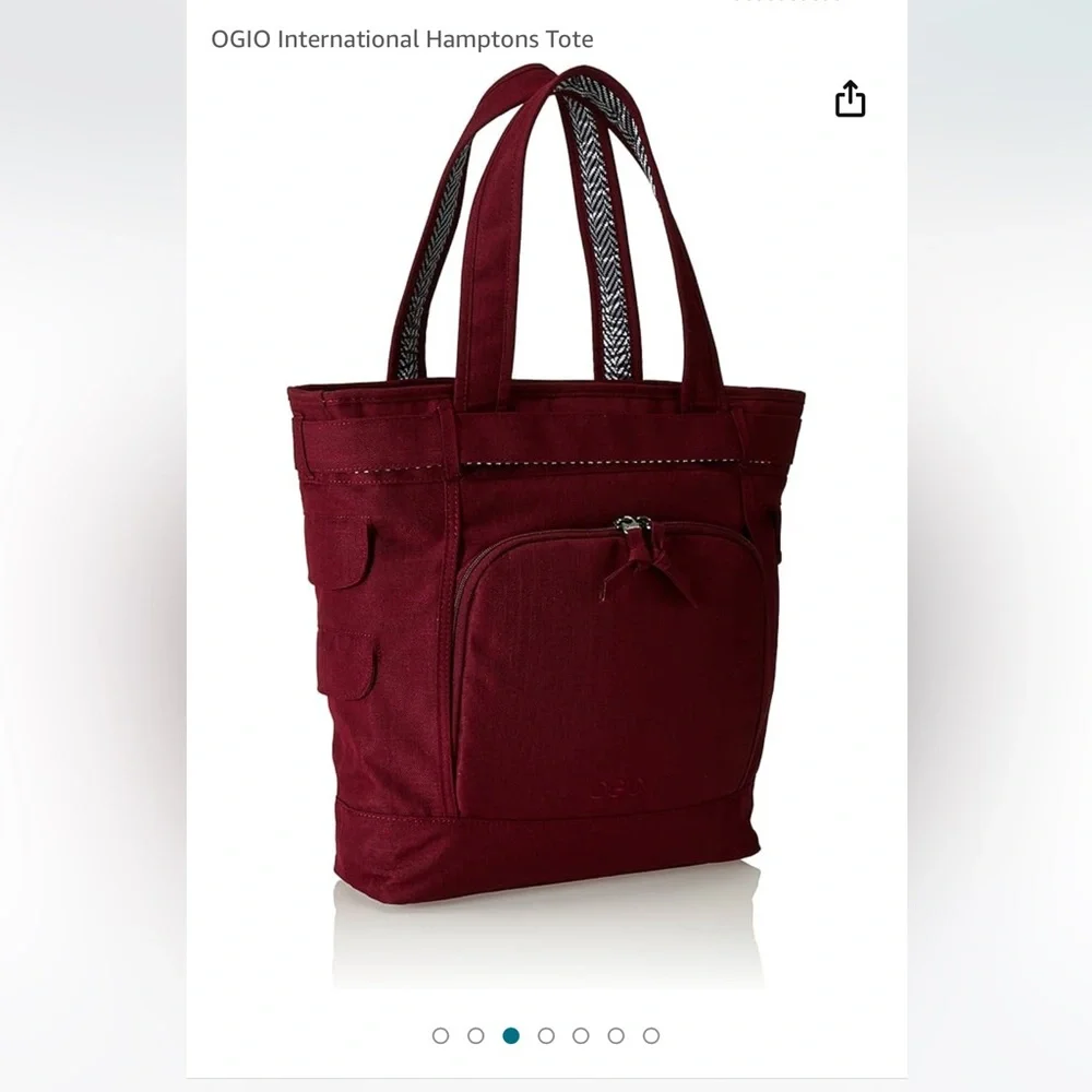 OGIO Hampton laptop padded cushioned quilted bow button vegan tote bag wine EUC